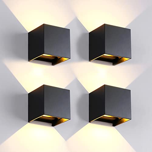 FUPE 4 Pezzi Applique da Parete Esterno/Interno LED Cubo Lampada da Parete Moderne Nero 12W 3000K Luce Caldo IP65 Impermeabile Applique Esterni Muro Quadrata Angolo del Fascio Regolabile