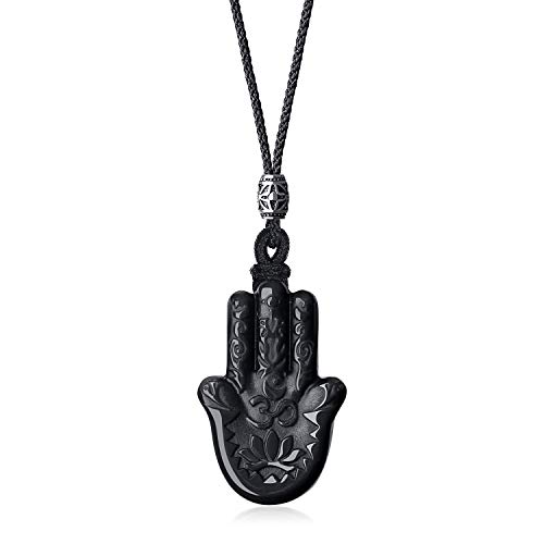 Colgante Mano de Fatima de obsidiana negra COAI un regalo espiritual con caja