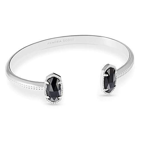 Kendra Scott Elton Cuff Bracelet for Women, Fashion Jewelry, Rhodium-Plated, Black Opaque Glass