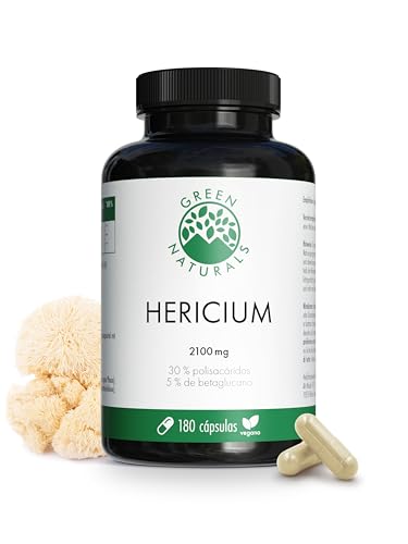 Lions Mane - 2100 mg de extracto de hongo medicinal Hericium (180 cápsulas) - 30% polisacáridos + 5% beta glucano - de fabricación alemana - 100% vegano y sin aditivos - suministro para 3 meses