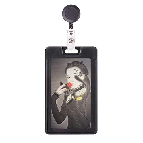 Porte-badge rétractable chat noir style chinois enrouleur carte accès et clé