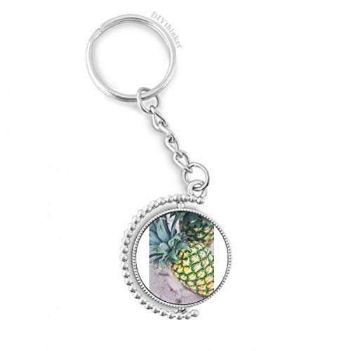 Porte-clé ananas rotatif avec bague photo tropicale multicolore