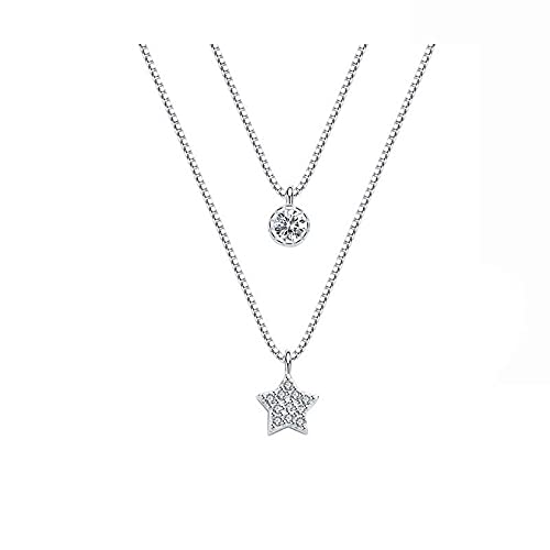 Collier double couche en argent 925 et zircone étoile pour femme