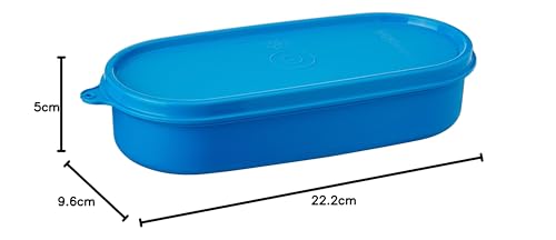 Image of Signora Ware 500Ml Flat Oval Plastic Container With Lid, Bpa Free Bowl, Food Grade Box, Spill Leak Proof Case, Microwave Safe, Freezer Compatible, Semi Transparent, Store And Stack (0.5Litres Blue)