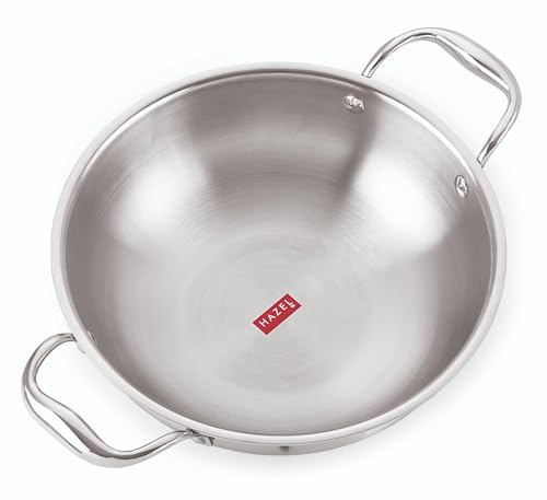 HAZEL Triply Stainless Steel Kadhai 2.6L | 24.5cm Kadai Built with 3 Layer | Even Heat Distribution & Induction Base Cookware for Daily Use