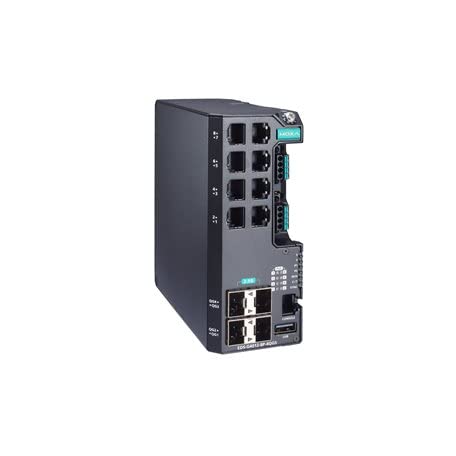 EDS-G4012-8P-4QGS-LVA, Managed Full Gigabit Ethernet Switch with 8 10/100/1000BaseT(X) Ports with 802.3bt PoE, 4 1000/2500BaseSFP Ports, Dual Power
