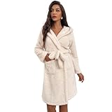 XULEN Plush Robes For Women, Cozy Fuzzy Knee Length Bunny Hooed Robe Nightgowns, Cute Womens Flannel Pajams