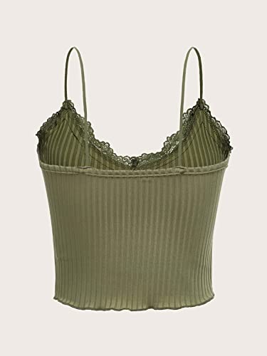 Soly Hux Women's Y2K Gothic Lace Trim Cami Crop Top Sleeveless Sexy Tank Tops Camisole Clubwear Outfit Army Green M #TOP1