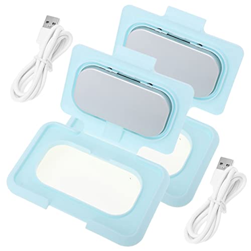 ERINGOGO 2pcs Warmer Car Wipes Warmer Wet Baby Wipe Warmer Baby Tissue Warmer Baby Wet Tissue Warmer Tissue Wipe Warmer Heating Car Wipes Heater Abs Diaper Portable Travel, 12x8cm, Blue