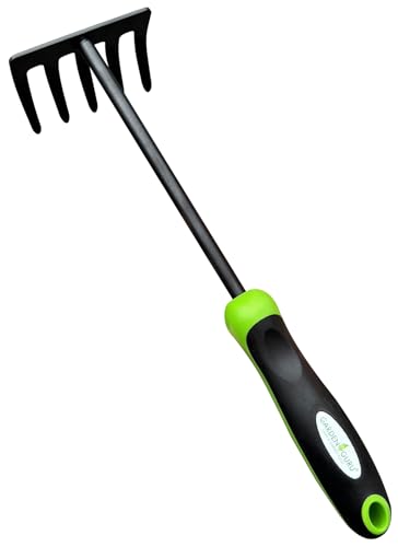 Garden Guru Hand Rake Cultivator Tiller Tool Strong Carbon Steel for Ultimate Strength - Rust Resistant Ergonomic Handle Great for Gardening Cultivating Loosening Weeding Mulching Soil Prep