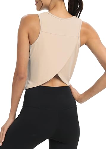 Image of Mippo Workout Tops for Women Cropped Open Back Sleeveless Tank Tops Athletic Gym Yoga Shirts Loose Fit