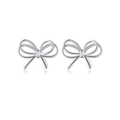 Reffeer Solid 925 Sterling Silver Bow Stud Earrings for Women Teen Girls Ribbon Stud Earrings Bowknot - Main Image