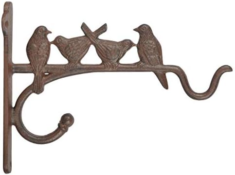 Heavy Cast Iron Metal Hanging Basket Wall Hook With Birds Decoration