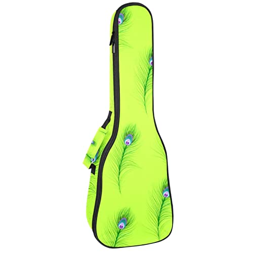 Sac de transport pour ukulélé de concert léger au motif plumes vert clair