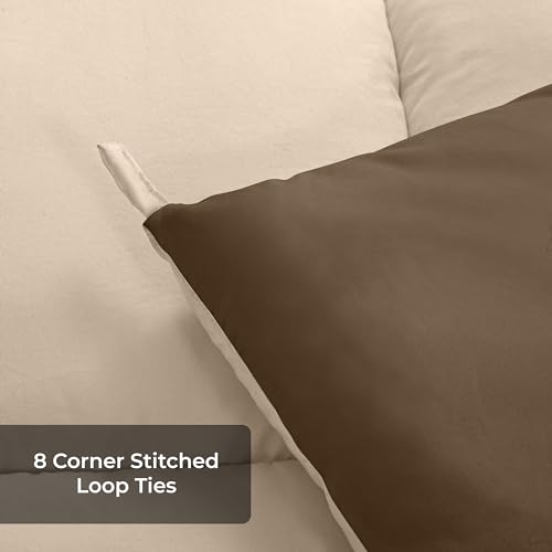 Image of ROYALE King All Season Down Alternative Bedding - Lightweight Quilted Comforter with Corner Tabs - Soft Luxury Hotel Comforter - Box Stitched Duvet Insert (King, Chocolate & Sand)