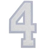 1 Pcs 8.0" White Chenille Number Patches, Iron On or Sew On Appliques for Clothing, Jackets, Backpacks Varsity Style Large Number Patches Pair with Varsity Letter Patches (White 4)