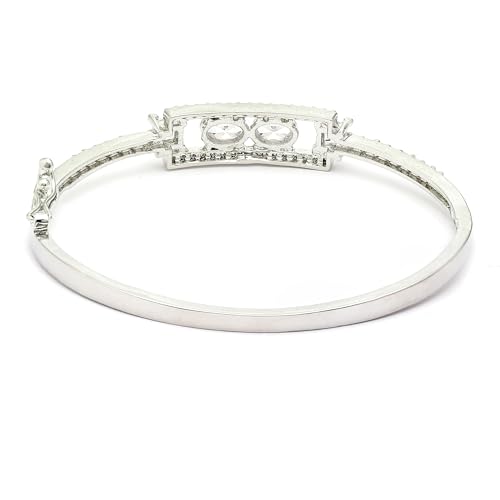 Image of ZENEME Rhodium-Plated Oval Shape American Diamond Studded Handmade Kada Bracelet For Girls and Women