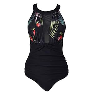 VILOREE Eendelig damesbadpak, met plooien, afslankende badmode, strandmode, met hoge hals