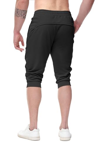 FIRSTGYM Mens Casual Jogger Pants 3/4 Joggers Tapered Fit Workout Gym Training Sweatpants3