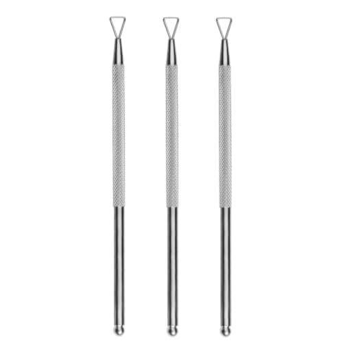 JUMPLAWN Empujador de Cutículas Elimina Residuos y Empuja Cutículas Fácilmente 3piezas de Acero Inoxidable Forma Triangular y Redonda para Manicure y Nail Art