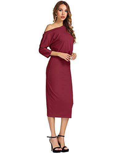 GRACE KARIN Women's Hips-Wrapped Long Sleeve Party Midi Dress Size L Wine