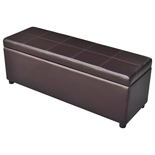 vidaXL Banco Baúl Acolchado Madera Tela PVC Marrón Banquito Cofre de Pasillo