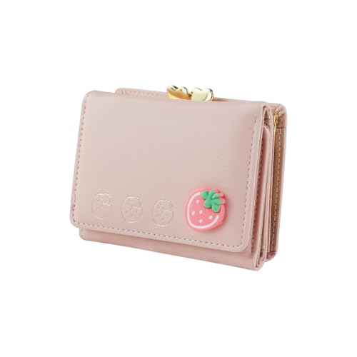 Trifold Women Wallets, Cute Small Purses for Women, PU Leather Mini Coin Purse with 7 Card Slots and 1 ID Window(Pink)2