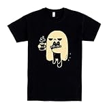 Pampling Maglietta a Maniche Corte, 100% Cotone, Abbigliamento Unisex per Uomo e Donna, Serigrafata con Girocollo e vestibilità Regolare, Colore Nero (Cute Ghost Holding Cat, S)