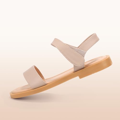 Image of PANDANINJIA Girls Sandals Open Toe Summer Flats Dress Shoes | Toddler /Little /Big Kid, Flower Girl, Lightweight Cushioned, Hook and Loop, Breathable Insole, Wedding, Party