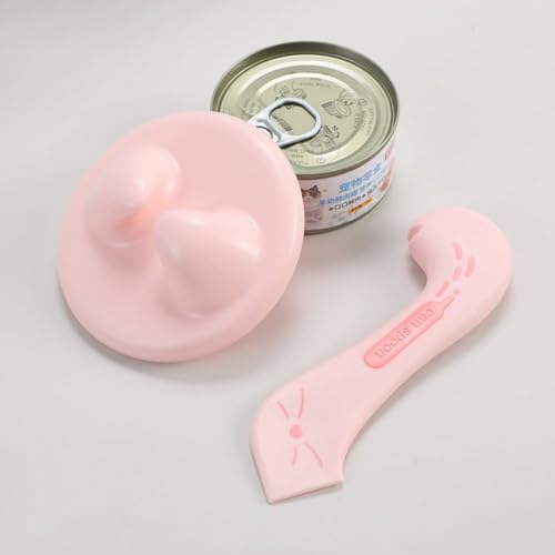 OKENTEN Tapa para latas de Woof y cuchara para comida para gatos, funda de silicona sin BPA, reutilizable para 75 g, 80 g, 200 g, 400 g, latas de refrigerador para conservar frescura (rosa)