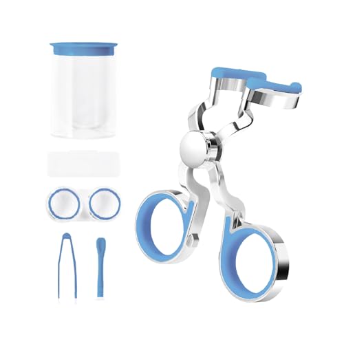 Contact Lenses Applicator Soft Easy to Use Tool Includes Contact Lens Remover Tool Case Tweezers Saseuction Handle Makeup Remover and Applicator Ideal Travel Accessories for Users (Blue)