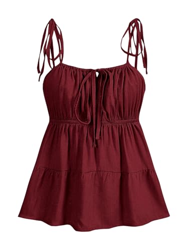 SOLY HUX Women's Peplum Tops Flowy Y2k Cute Ruffle Tie Sleeveless Babydoll Cami Top
