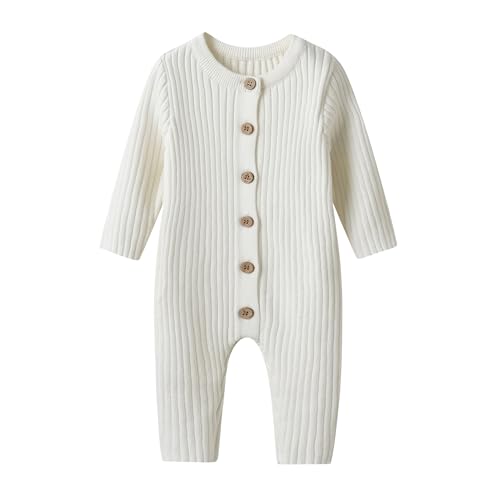Image of Auro Mesa Newborn Baby Knit Sweater Romper Coverall Outfits One-Piece Jumpsuit Organic Cotton for Infant Baby Boys, Girls