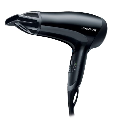 Remington Secador de pelo de iones Power Dry, 2000 W, diseño compacto, boquilla moldeadora, 3 niveles de calefacción, 2 niveles de ventilador separados, nivel de refrigeración, ajuste ecológico