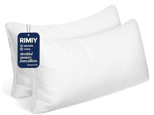 RIMIY Cooling Adjustable Memory Foam Pillows King Size Set of 2 Bamboo Firm Pillow w/Washable Zippered Cover Luxury Bed Pillow for Side Back and Stomach Sleeper CertiPUR-US Certified Foam