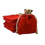 Palmhomee Paquete de 12 bolsas de terciopelo con cordón, bolsa de regalo de terciopelo para joyas, bodas y recuerdos de fiesta (3.6 x 4.8 pulgadas, abertura roja + dorada)