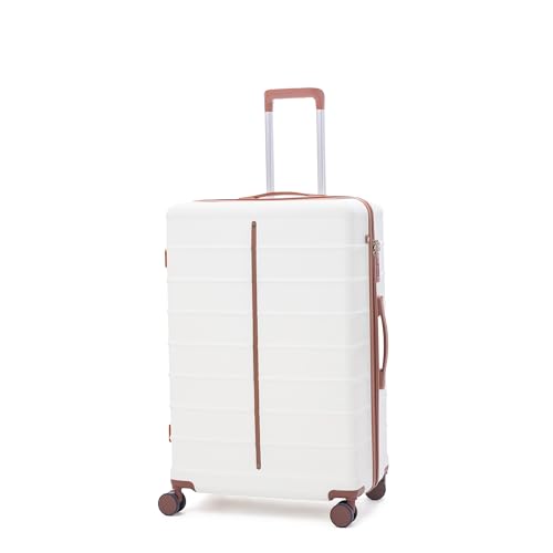 Image of Assembly Large Check-in Suitcase with Thoughtful Design & TSA Lock, Spacious Polycarbonate Hard Shell Luggage for Long Holidays, White, 28-Inch