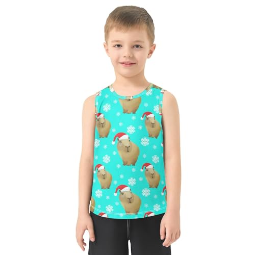 J JOYSAY Santa Capybara Snowflakes Teal Boys Tank Top Sleeveless Muscle Shirts Quick Dry Kids T-Shirts 3-15T2