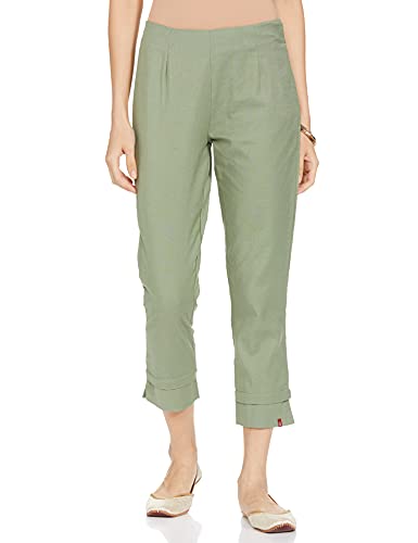 Image of BIBA Cotton Blend Solid Regular Casual Pants