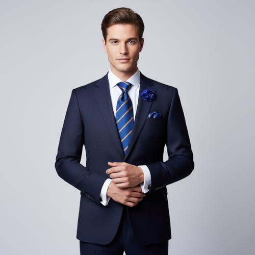 Image of 5PCS Mens Premium Silk Tie, Pocket Square, Cufflinks, Drilled Tie Ring and Lapel Pin Set for Wedding Groom Party