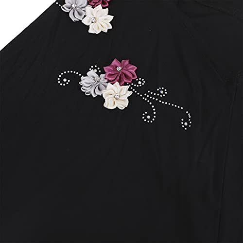 Girls Muslim Hijab Floral Lace Head Scarf Islamic Arab Scarf Shawls Head Wrap with Flowers Rhinestones for Girls4