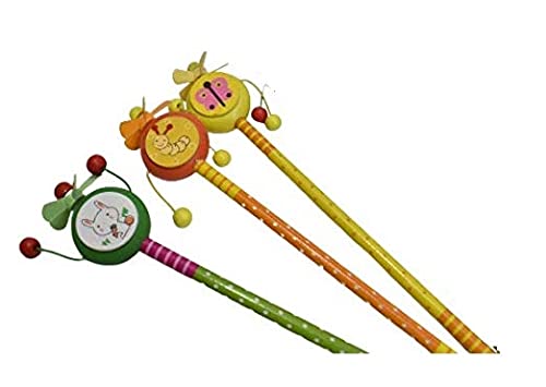 KINGSMAN STORE Wooden Cartoon Shape Animals Design Pencil Attached Rattle | Best Pencil Use for Kids | Study and Play in Interesting Way | Multicolor (8.5 inch) (Pack of 3) (B09PC6CMQC) Amazon Price History, Amazon Price Tracker