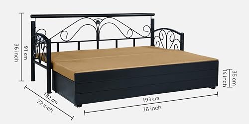 Image of 3 Seater Metal Sofa Cum Bed with Hydraulic Storage | Sofa Set for Living Room, Bedroom, Guest Room| King Size Convertible Sofa Bed | Comfortable Seating Sofa Camel & Black