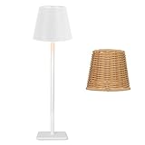 Mr. White Outdoor Waterproof Cordless Wireless Rechargeable Portable Top Touch Battery Operated Powered LED Table Lamp Desk Lamp Lights for Restaurant Kitchen Patio Dinner Dining (White)