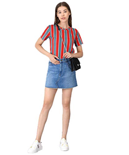 Image of KOTTY Red Striped Cotton Women T-Shirt