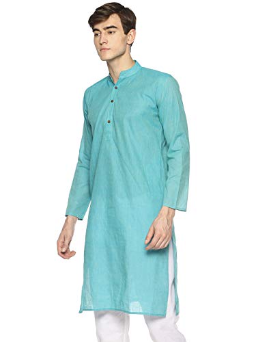 Men's Cotton Kurta Indian Kurta Classic Mandarin Collar Full Sleeves Side Split Ethnic Wear for Wedding