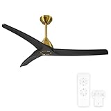 Morkefan 54 Inch Modern Ceiling Fan No Lights,Wood Ceiling Fan without Light,6-Speed,Reversible DC Motor,Timer,Outdoor with Remote for Bedroom Living Room Patios,Black and Gold