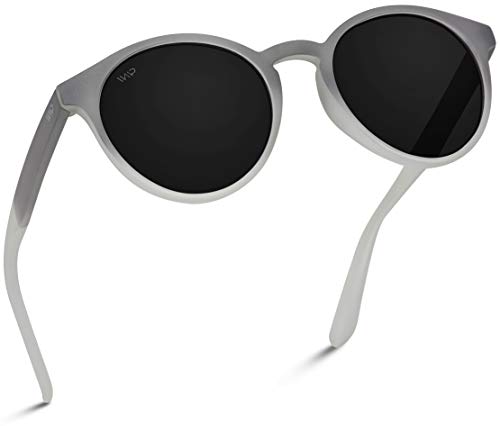 WearMe Pro - Classic Small Round Retro Sunglasses (Clear Grey/Silver Mirror Lens, 53)