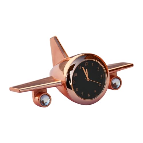 Image of Saugat Traders Aeroplane Table Clock Showpiece - Metal Analog Airplane Clock for Office Desk, Study Table - Gift for Men, Women, Boys, Pilot, Air Hostess, Airforce Person (Copper), 10x5 Cm