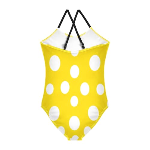 Toddler Swimwear, Summer Beach Swimsuit 3-10 Y, White Polka Dots Yellow2